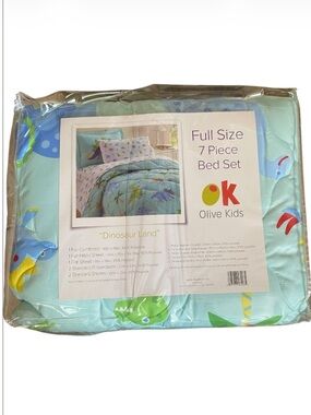 Wildkin 7 Pc Full Cotton Bed in a Bag for Boys & Girls: Dinosaur Land Blue NEW